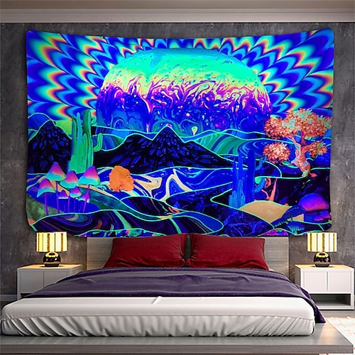 

Blacklight UV Reactive Tapestry Trippy Psychedelic Decoration Cloth Curtain Picnic Table Cloth Hanging Home Bedroom Living Room Dormitory Decoration Polyester
