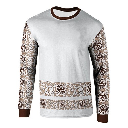 

Men's Unisex T shirt Tee 3D Print Tribal Graphic Prints Crew Neck Street Daily Print Long Sleeve Tops Basic Casual Big and Tall Sports White