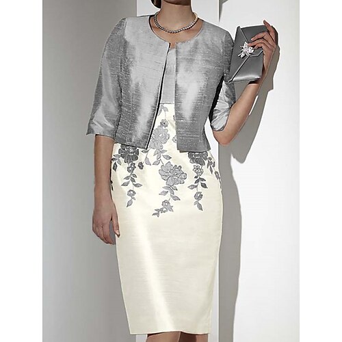 

Women's Dress Set Two Piece Dress Sheath Dress Midi Dress Beige Half Sleeve Floral Layered Winter Fall Crew Neck Modern 2022 S M L XL 2XL 3XL