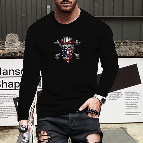 

Men's T shirt Tee Hot Stamping Graphic Patterned Skull Crew Neck Street Daily Print Long Sleeve Tops Designer Casual Fashion Comfortable Black