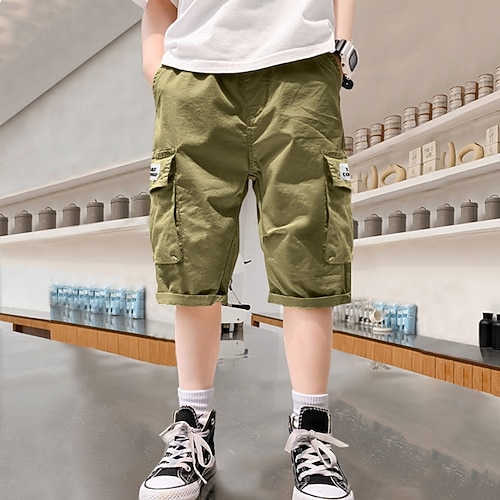 

Kids Boys Shorts Solid Colored Casual Cotton 4-13 Years Spring Light Brown Khaki