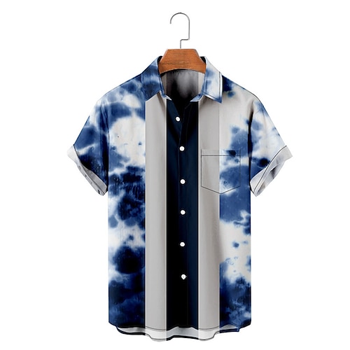 

Men's Shirt 3D Print Graphic Patterned Tie Dye Turndown Street Daily 3D Print Button-Down Short Sleeve Tops Casual Classic Hawaiian Comfortable Blue / Summer