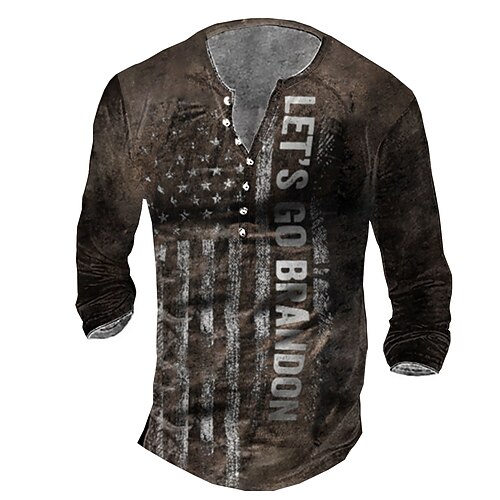 

Men's T shirt Tee Tee Graphic Round Neck Brown Long Sleeve 3D Print Casual Daily Print Tops Fashion Designer Comfortable Big and Tall
