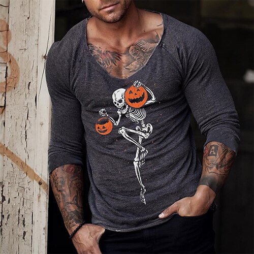 

Men's T shirt Tee Hot Stamping Graphic Patterned Skull V Neck Street Daily Print Short Sleeve Tops Designer Casual Fashion Comfortable Gray / Summer / Sports / Summer