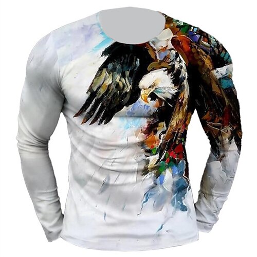 

Men's Unisex T shirt Tee 3D Print Graphic Prints Eagle Crew Neck Daily Holiday Print Long Sleeve Tops Casual Big and Tall White