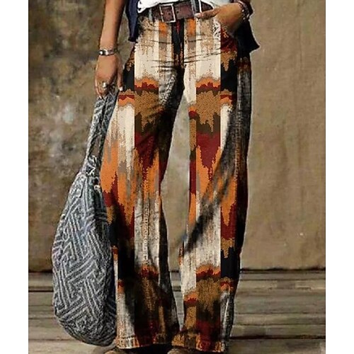 

Women's Wide Leg Pants Trousers Straight Faux Denim No 4 number 1 number 2 Mid Waist Fashion Casual Weekend Side Pockets Wide Leg Micro-elastic Full Length Comfort Graphic S M L XL 2XL