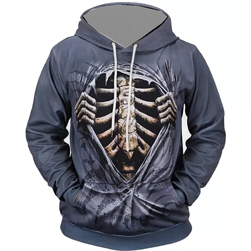 

Men's Unisex Pullover Hoodie Sweatshirt Hooded Graphic Prints Skeleton Print Daily Sports 3D Print Streetwear Designer Hoodies Sweatshirts Long Sleeve Blue