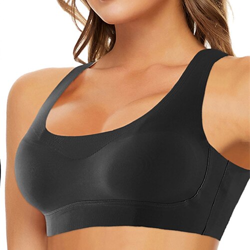 

Women's Padded Bras Fixed Straps Double Strap Full Coverage Scoop Neck Breathable Push Up Pure Color Pull-On Closure Date Casual Daily Nylon 1PC Black Gray / Bras Bralettes / 1 PC