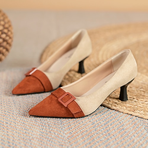 

Women's Slip-Ons Kitten Heel Pointed Toe Suede Loafer Black Orange