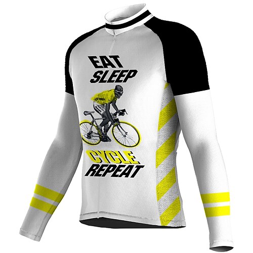 

21Grams Men's Cycling Jersey Long Sleeve Bike Top with 3 Rear Pockets Mountain Bike MTB Road Bike Cycling Breathable Quick Dry Moisture Wicking Reflective Strips White Graphic Polyester Spandex Sports
