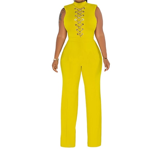 

Women's Jumpsuit High Waist Solid Color Stand Collar Streetwear Party Vacation Regular Fit Sleeveless Blue Yellow Fuchsia S M L Fall