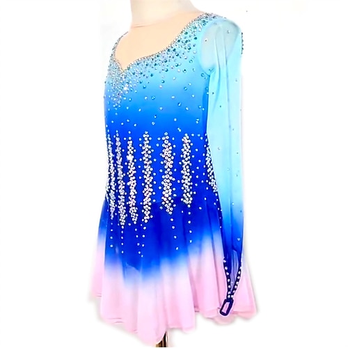 

Figure Skating Dress Women's Girls' Ice Skating Dress Blue Thumbhole High Elasticity Training Competition Skating Wear Crystal / Rhinestone Long Sleeve Ice Skating Figure Skating / Winter