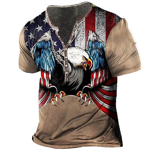 

Men's Henley Shirt Tee T shirt Tee 3D Print Graphic Patterned National Flag Plus Size Henley Daily Sports Button-Down Print Short Sleeve Tops Designer Basic Casual Big and Tall Brown / Summer