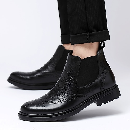 

Men's Boots Brogue British Style Plaid Shoes Combat Boots Business Casual British Daily Office & Career Nappa Leather Booties / Ankle Boots Black Fall Spring