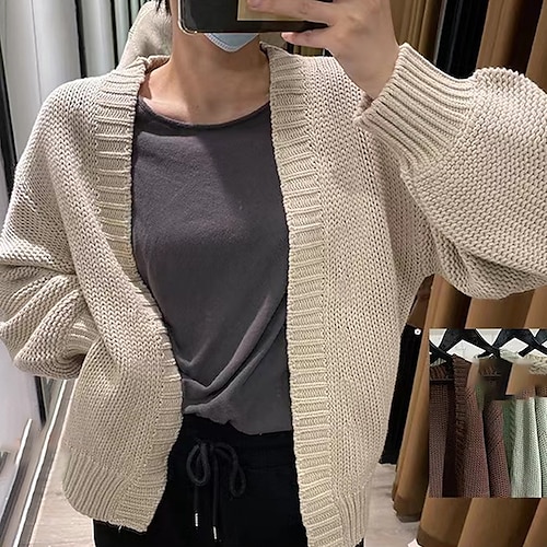 

Women's Cardigan Sweater Jumper Crochet Knit Knitted Solid Color Open Front Stylish Casual Daily Holiday Fall Winter Apricot Coffee One-Size / Long Sleeve / Going out / Loose