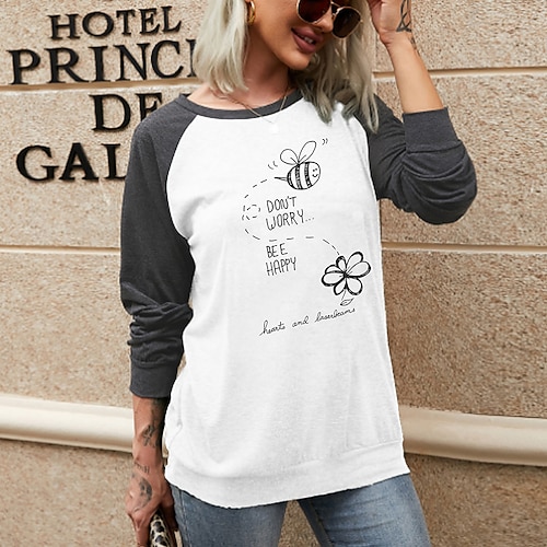 

Women's T shirt Tee Graphic Patterned Casual Weekend Painting T shirt Tee Long Sleeve Print Round Neck Basic Green White Red S