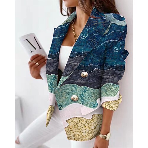 

Women's Blazer Breathable Office Work with Pockets Double Breasted Turndown Formal Floral Regular Fit Outerwear Long Sleeve Winter Fall Green Blue Purple S M L XL XXL 3XL