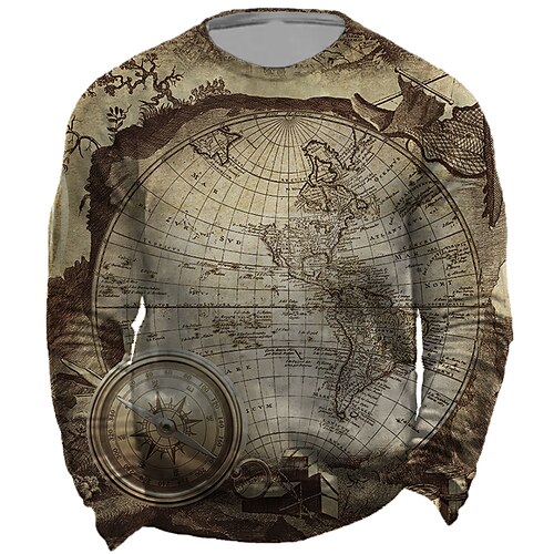 

Men's Unisex Sweatshirt Pullover Map Graphic Prints Print Daily Sports Holiday 3D Print Streetwear Designer Hoodies Sweatshirts Long Sleeve Brown
