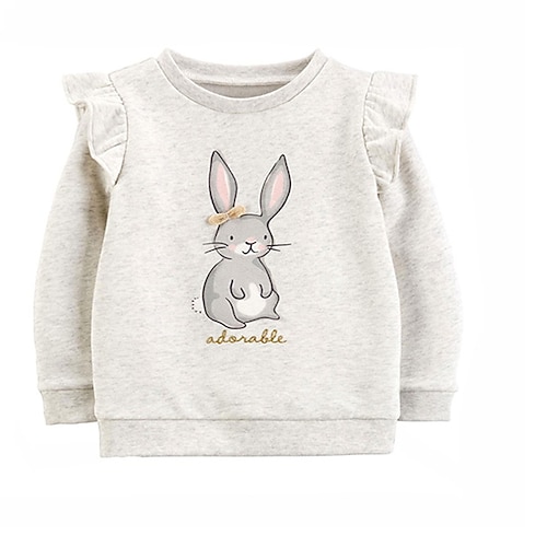 

Kids Girls' Sweatshirt Rabbit Outdoor Long Sleeve Crewneck Active Cotton 3-8 Years Fall Beige