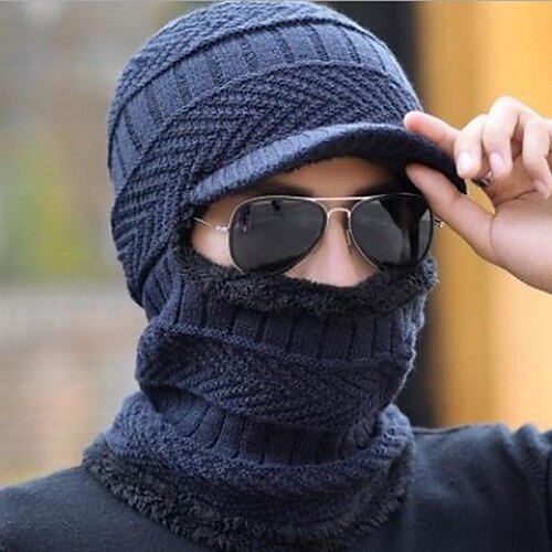 

Hat Beanie / Slouchy Men's Black Grey Red Outdoor Knitted Fleece Stripe Windproof Warm / Fall / Winter