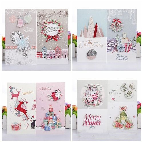 

8pcs Christmas Reindeer Santa Claus Snowman Card Congratulations Cards Thank You Cards for Gift Decoration Party with Envelope 9.458.46 inch Paper