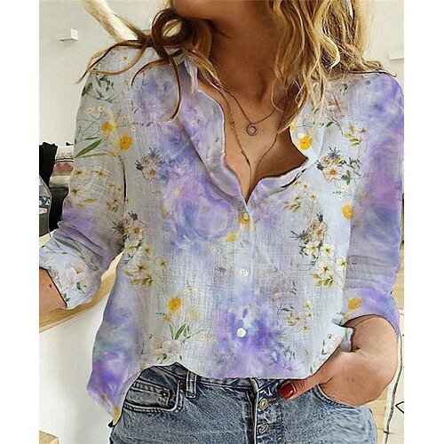 

Women's Plus Size Tops Blouse Shirt Floral Print Long Sleeve Shirt Collar Casual Daily Going out Polyester Fall Winter Green Blue