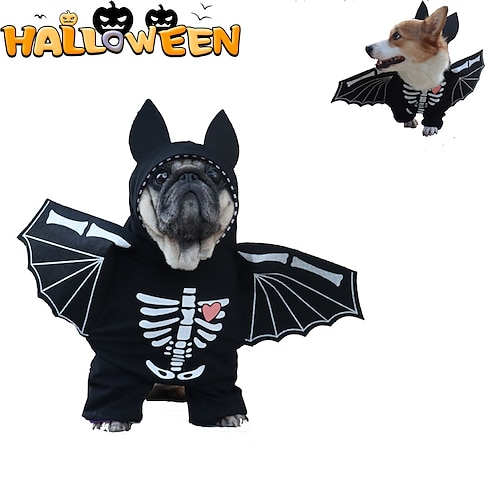 

Pet Dog Festival Clothes Bat Stand Up Funny Skeleton Upright Teddy Wings Costume,Skeleton Element for Hallow Mexican Day Of The Dead