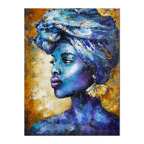 

Handmade Oil Painting Canvas Wall Art Decoration Modern Figure Portrait African Woman in Hijab for Home Decor Rolled Frameless Unstretched Painting