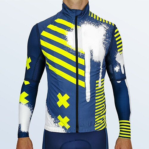 

21Grams Men's Cycling Jersey Long Sleeve Bike Top with 3 Rear Pockets Mountain Bike MTB Road Bike Cycling Breathable Quick Dry Moisture Wicking Reflective Strips Blue Stripes Polyester Spandex Sports