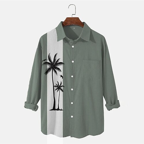 

Men's Shirt 3D Print Tree Turndown Street Casual Button-Down Print Long Sleeve Tops Casual Fashion Breathable Green