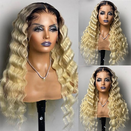 

Remy Human Hair 13x4 Lace Front Wig Free Part Brazilian Hair Deep Wave Blonde Wig 130% 150% Density with Baby Hair Glueless Pre-Plucked For Women wigs for black women Long Human Hair Lace Wig