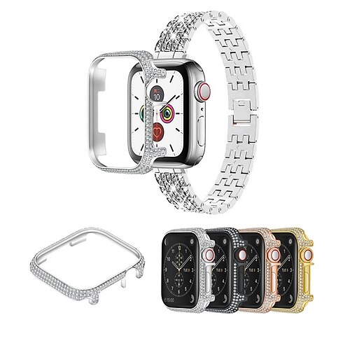 

1 Pack Watch Case Compatible with Apple iWatch Series 7 / SE / 6/5/4/3/2/1 Scratch Resistant Ultra-thin Bling Diamond Alloy Watch Cover