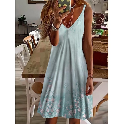 

Women's A Line Dress Floral Dress Knee Length Dress Green Purple Pink Light Green Light Blue Sleeveless Floral Print Spring Summer Spaghetti Strap Casual Fashion 2022 S M L XL 2XL 3XL 4XL 5XL