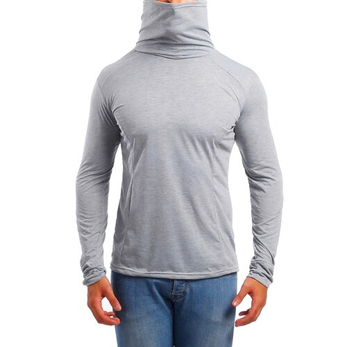 

Men's T shirt Tee Turtleneck shirt Solid Color Rolled collar Hooded Navy Blue Gray White Black Holiday Vacation Long Sleeve Clothing Apparel Casual Comfortable Essential
