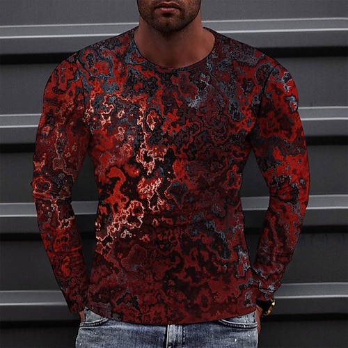 

Men's T shirt Tee Tee Graphic Round Neck Red Long Sleeve 3D Print Casual Daily Print Tops Fashion Designer Comfortable Big and Tall