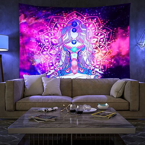 

Blacklight UV Reactive Tapestry Chakra Bohemian Scenery Hanging Moon Phase Decoration Cloth