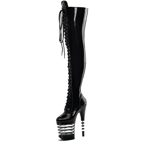 

Women's Dance Boots Pole Dancing Shoes Platform Performance Clear Sole Stilettos Boots Solid Color Slim High Heel Round Toe Zipper Adults' Silver / Black Black / White Black