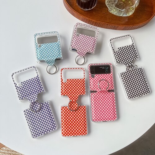 

Phone Case For Samsung Galaxy Flip Z Flip 4 Z Flip 3 Flip Case with Ring Geometric Pattern Glitter Shine PC