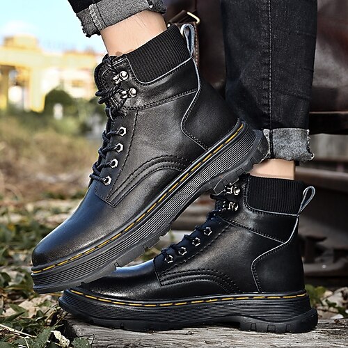 

Men's Boots Leather Shoes Casual Daily Walking Shoes Leather Nappa Leather Mid-Calf Boots Black Fall Winter