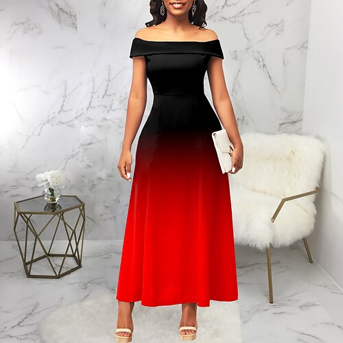 

Women's A Line Dress Party Dress Maxi long Dress Blue Purple Yellow Red Short Sleeve Color Gradient Cold Shoulder Fall Spring Off Shoulder Stylish Elegant Modern Slim 2022 S M L XL XXL / Summer