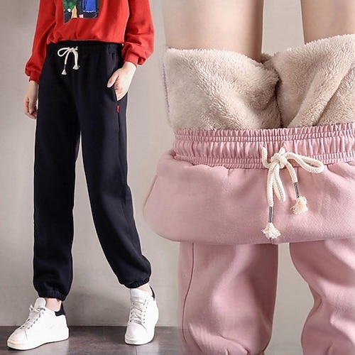 

Women's Sweatpants Joggers Fleece Pants Pants Trousers Fleece lined Black / White pure black fleece pure pink fleece Mid Waist Casual / Sporty Athleisure Leisure Sports Weekend Side Pockets