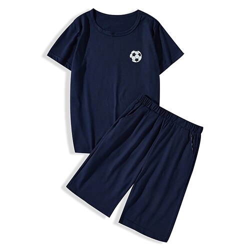 

Kids Boys T-shirt Shorts Clothing Set 2 Pieces Short Sleeve Navy Blue Football Crewneck Print Street Sports Vacation Fashion Comfort Cool Daily 3-13 Years