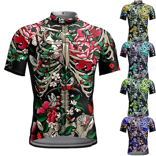 

21Grams Men's Cycling Jersey Short Sleeve Bike Top with 3 Rear Pockets Mountain Bike MTB Road Bike Cycling Breathable Quick Dry Moisture Wicking Reflective Strips Green Yellow Dark Green Butterfly