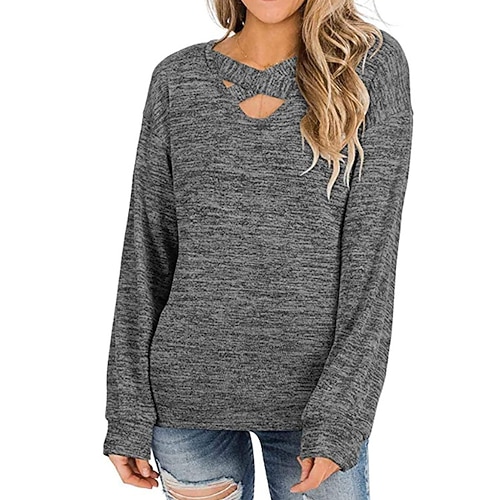 

Women's Pullover V Neck Solid Color Casual Daily Sports Streetwear Casual Clothing Apparel Hoodies Sweatshirts Gray Purple