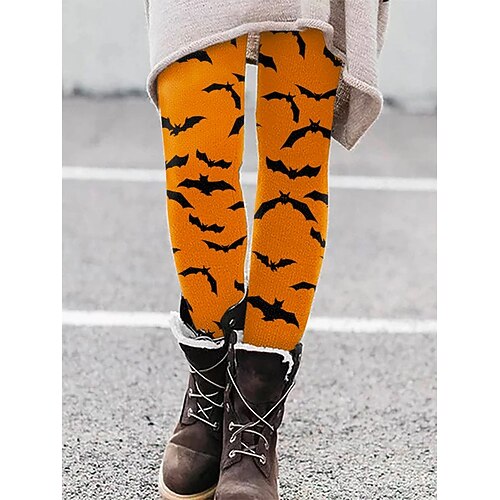 

Women's Tights Leggings Purple Orange White Mid Waist Fashion Halloween Weekend Print Micro-elastic Full Length Tummy Control Graphic S M L XL XXL / Skinny
