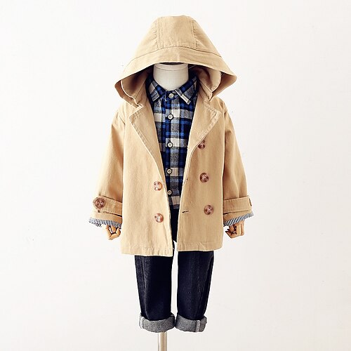 

Kids Boys Coat Outerwear Plain Long Sleeve Coat Vacation Cotton Cool Khaki Winter Fall 2-6 Years
