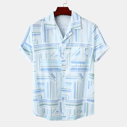 

Men's Shirt Graphic Turndown Casual Daily Short Sleeve Tops Tropical Light Blue