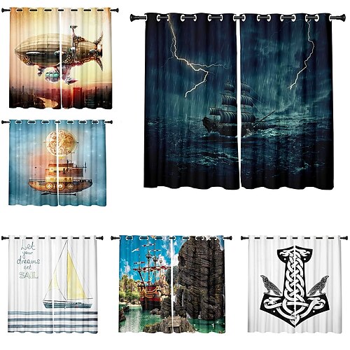 

2 Panels Set Blackout Curtains Anchor Printed Thermal Insulated Curtains for Bedroom Living Room Modern Grommet Window Drapes Curtain Drapes