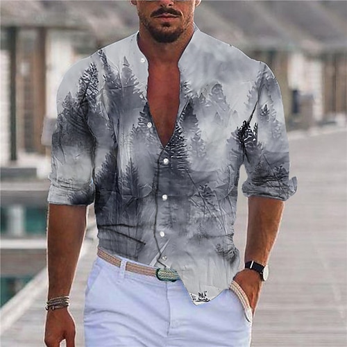 

Men's Shirt 3D Print Scenery Coconut Tree Turndown Street Casual Button-Down Print Long Sleeve Tops Designer Casual Fashion Breathable Gray