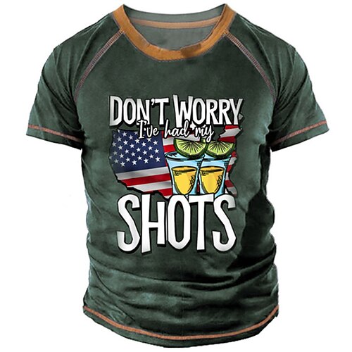 

Men's Unisex T shirt Tee 3D Print Graphic Prints Drink National Flag Crew Neck Street Daily Print Short Sleeve Tops Designer Casual Big and Tall Sports Green / Summer